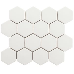 Baroque Glass Blanco White 3" Hexagon Polished