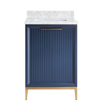 Bungalow 24" Navy and Gold Bathroom Vanity with Carrara Marble Countertop and Basin