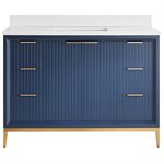 Bungalow 48" Navy and Gold Bathroom Vanity with Pure White Quartz Countertop and Basin