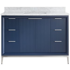 Bungalow 48" Navy and Silver Bathroom Vanity with Carrara Marble Countertop and Basin