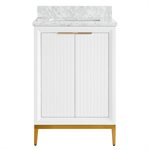 Bungalow 24" White and Gold Bathroom Vanity with Carrara Marble Countertop and Basin