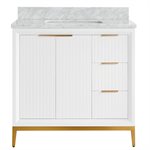 Bungalow 36" White and Gold Bathroom Vanity with Carrara Marble Countertop and Basin