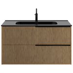 Kora Art Faux Fluted 40" Single Vanity with Integrated Black Ceramic Top & Black Handles