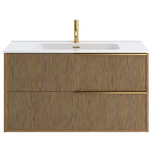 Kora Art Faux Fluted 40" Single Vanity with Integrated White Ceramic Top & Gold Handles