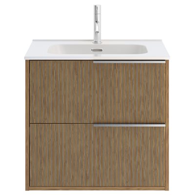 Kora Art Faux Fluted 24" Single Vanity with Integrated White Ceramic Top & Silver Handles