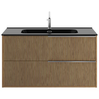 Kora Art Faux Fluted 40" Single Vanity with Integrated Black Ceramic Top & Silver Handles