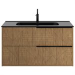 Kora Geo Faux Fluted 40" Single Vanity with Integrated Black Ceramic Top & Black Handles