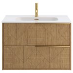 Kora Geo Faux Fluted 32" Single Vanity with Integrated White Ceramic Top & Gold Handles