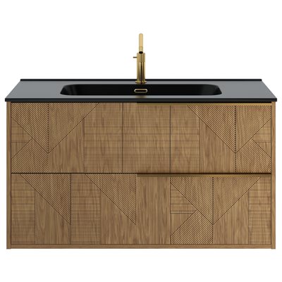 Kora Geo Faux Fluted 40" Single Vanity with Integrated Black Ceramic Top & Gold Handles