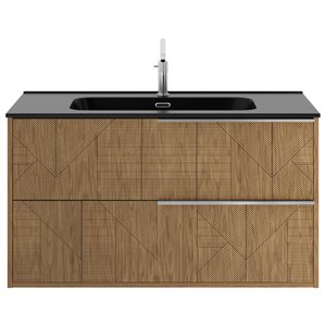 Kora Geo Faux Fluted 40" Single Vanity with Integrated Black Ceramic Top & Silver Handles