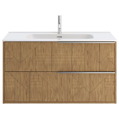 Kora Geo Faux Fluted 40" Single Vanity with Integrated White Ceramic Top & Silver Handles