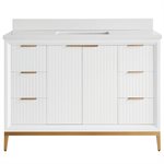 Bungalow 48" White and Gold Bathroom Vanity with Pure White Quartz Countertop and Basin