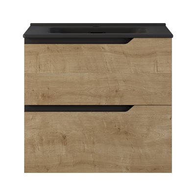 KIT - Duo Blonde Wood 24" Single Vanity with Integrated Black Ceramic Top