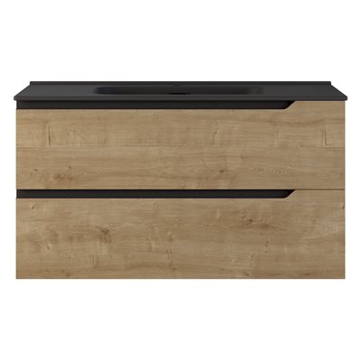 Duo Blonde Wood 40" Single Vanity with Integrated Black Ceramic Top