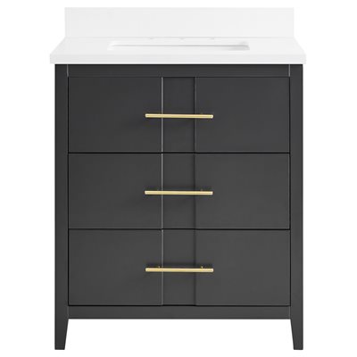 Iconic 30" Charcoal and Gold Vanity with Pure White Quartz Top