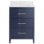 Iconic 24" Navy and Gold Vanity with Carrara Marble Top