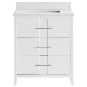 Iconic 30" White and Silver Vanity with Pure White Quartz Top