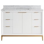 Bungalow 48" White and Gold Bathroom Vanity with Carrara Marble Countertop and Basin