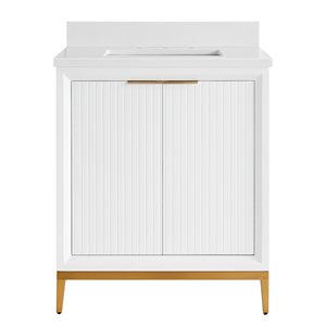 Bungalow 30" White and Gold Bathroom Vanity with Pure White Quartz Countertop and Basin