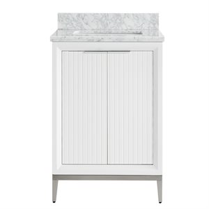 Bungalow 24" White and Silver Bathroom Vanity with Carrara Marble Countertop and Basin