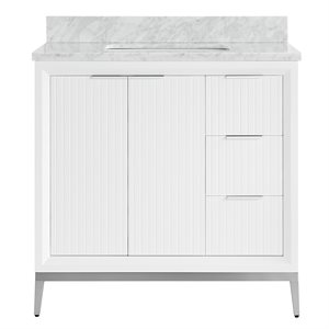 Bungalow 36" White and Silver Bathroom Vanity with Carrara Marble Countertop and Basin