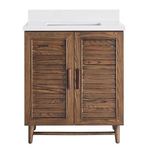 Lowell 30" Woodgrain Bathroom Vanity with Pure White Quartz Countertop and Basin