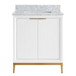 Bungalow 30" White and Gold Bathroom Vanity with Carrara Marble Countertop and Basin