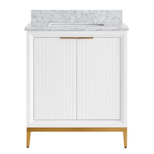 Bungalow 30" White and Gold Bathroom Vanity with Carrara Marble Countertop and Basin