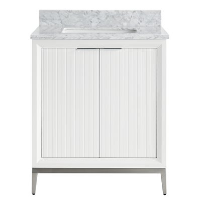 Bungalow 30" White and Silver Bathroom Vanity with Carrara Marble Countertop and Basin