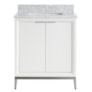 Bungalow 30" White and Silver Bathroom Vanity with Carrara Marble Countertop and Basin