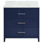 Iconic 36" Navy and Gold Vanity with Carrara Marble Top