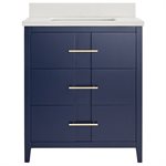 Iconic 30" Navy and Gold Vanity with Pure White Quartz Top