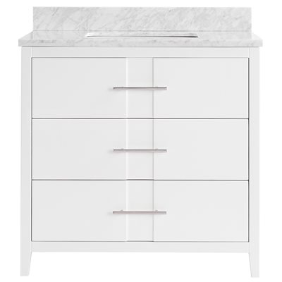 Iconic 36" White and Silver Vanity with Carrara Marble Top