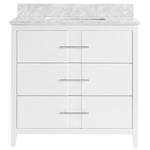 Iconic 36" White and Silver Vanity with Carrara Marble Top