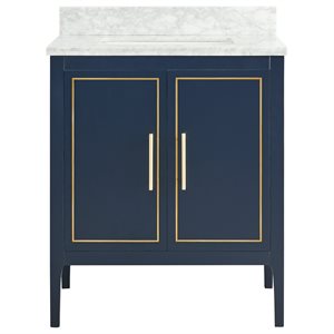 Province Navy and Gold 30" Single Vanity with Carrara Marble Top