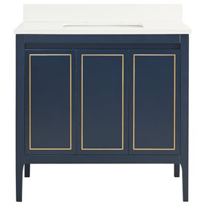 Province Navy and Gold 36" Single Vanity with Pure White Quartz Top