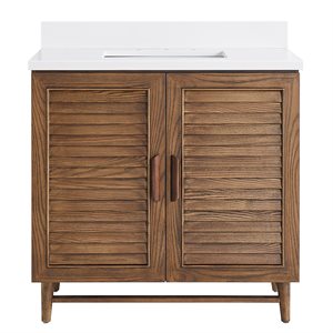 Lowell 36" Woodgrain Bathroom Vanity with Pure White Quartz Countertop and Basin