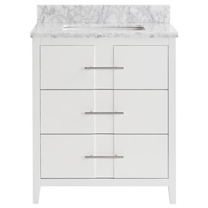 Iconic 30" White and Silver Vanity with Carrara Marble Top