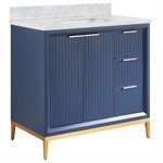 Bungalow 36" Navy and Gold Bathroom Vanity with Carrara Marble Countertop and Basin