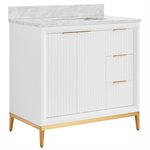 Bungalow 36" White and Gold Bathroom Vanity with Carrara Marble Countertop and Basin