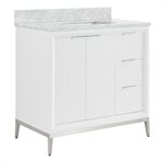 Bungalow 36" White and Silver Bathroom Vanity with Carrara Marble Countertop and Basin