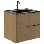 Kora Art Faux Fluted 24" Single Vanity with Integrated Black Ceramic Top & Black Handles