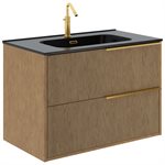 Kora Art Faux Fluted 32" Single Vanity with Integrated Black Ceramic Top & Gold Handles