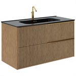 Kora Art Faux Fluted 40" Single Vanity with Integrated Black Ceramic Top & Gold Handles