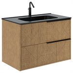 Kora Geo Faux Fluted 32" Single Vanity with Integrated Black Ceramic Top & Black Handles