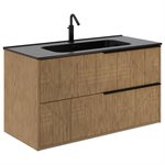 Kora Geo Faux Fluted 40" Single Vanity with Integrated Black Ceramic Top & Black Handles