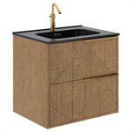 Kora Geo Faux Fluted 24" Single Vanity with Integrated Black Ceramic Top & Gold Handles