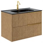 Kora Geo Faux Fluted 32" Single Vanity with Integrated Black Ceramic Top & Gold Handles