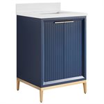 Bungalow 24" Navy and Gold Bathroom Vanity with Pure White Quartz Countertop and Basin