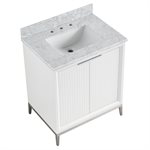 Bungalow 30" White and Silver Bathroom Vanity with Carrara Marble Countertop and Basin